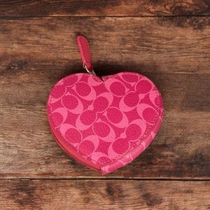 COACH Signature C Pink Leather Heart Coin Purse